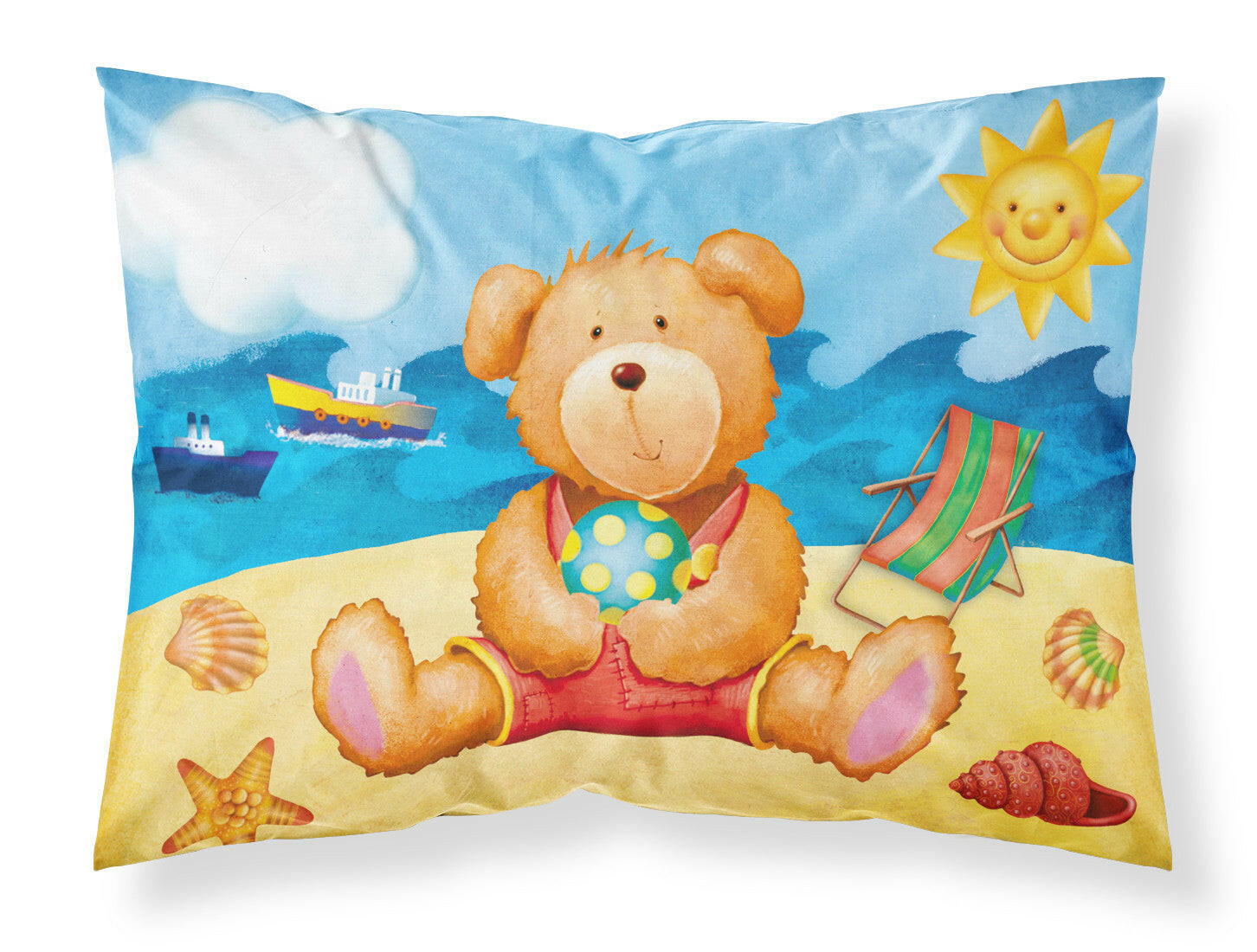 Teddy Bear on the Beach Fabric Standard Pillowcase APH0088PILLOWCASE by Caroline's Treasures