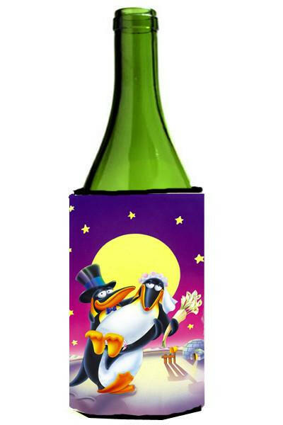 Just Married Wedding Penguins Wine Bottle Beverage Insulator Hugger APH0244LITERK by Caroline's Treasures