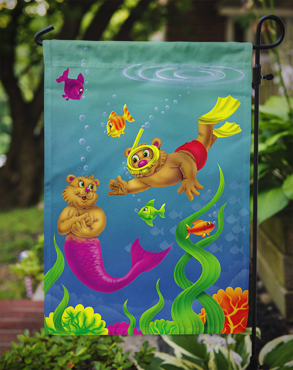 Teddy Bear Mermaid and Diver Flag Garden Size