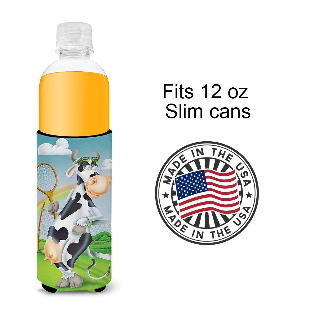Cow playing Tennis  Ultra Beverage Insulators for slim cans APH0533MUK
