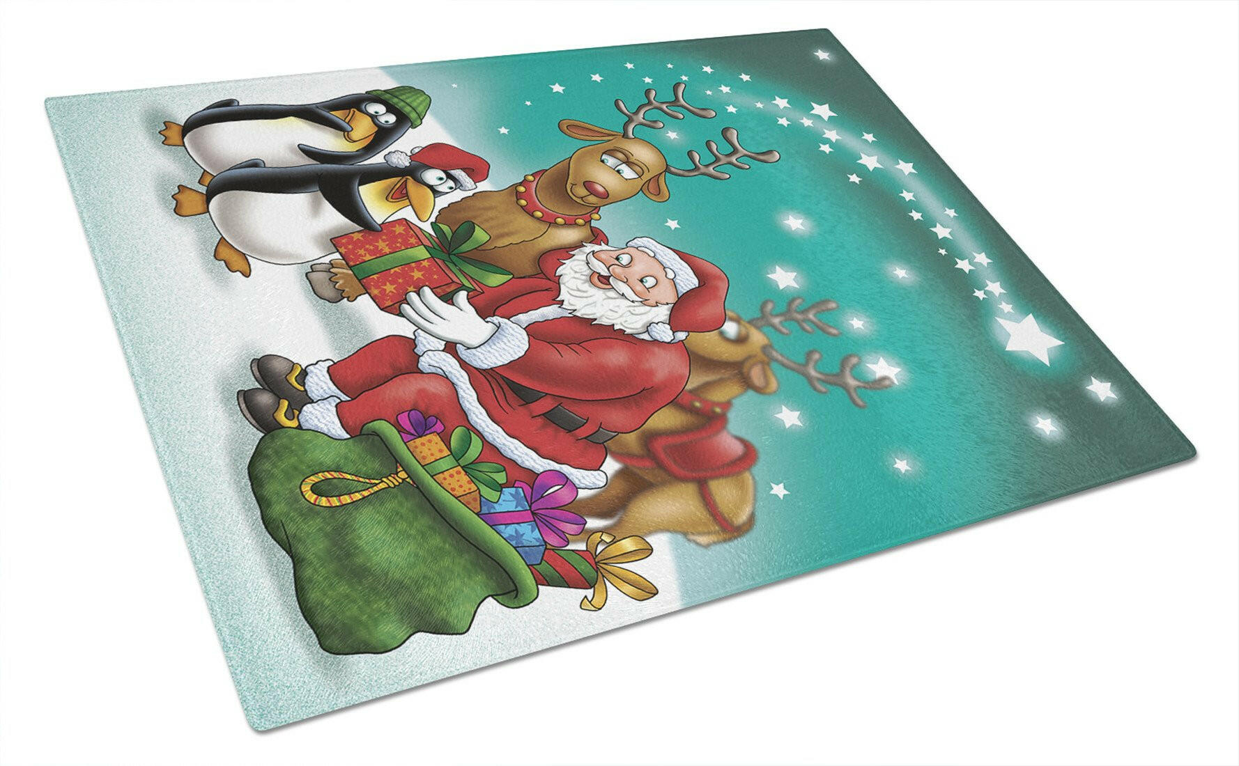 Santa Claus Christmas with the penguins Glass Cutting Board Large APH3872LCB by Caroline's Treasures