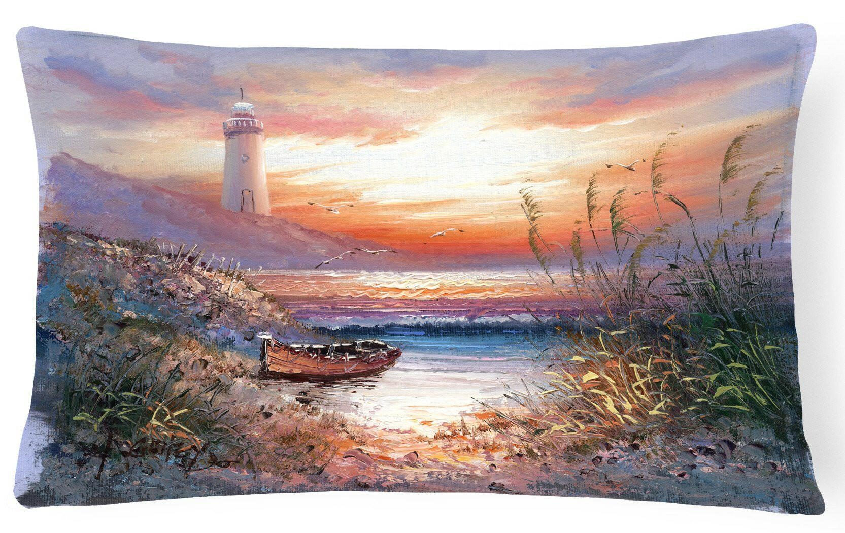 Lighthouse Scene with Boat Fabric Decorative Pillow APH4130PW1216 by Caroline's Treasures