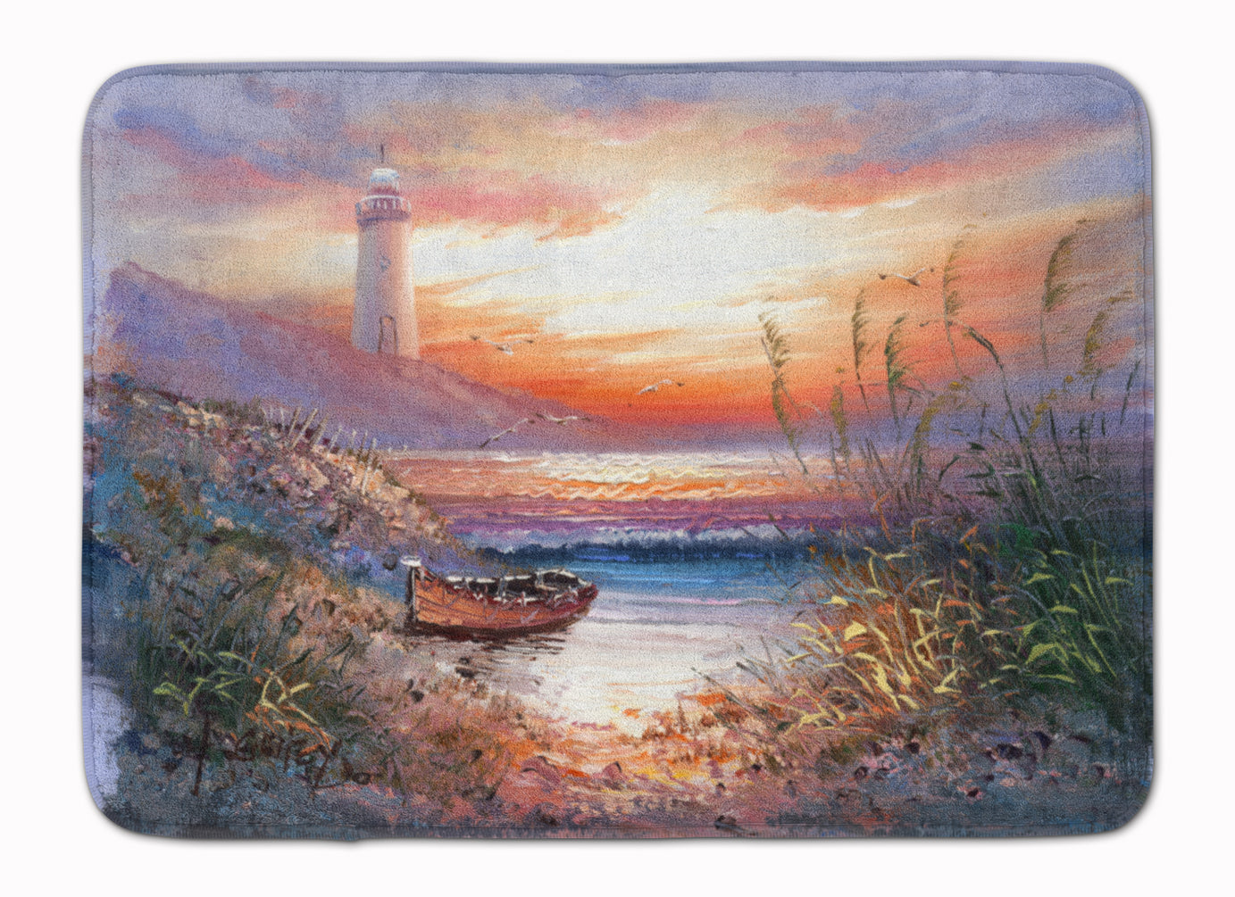 Lighthouse Scene with Boat Machine Washable Memory Foam Mat APH4130RUG - the-store.com