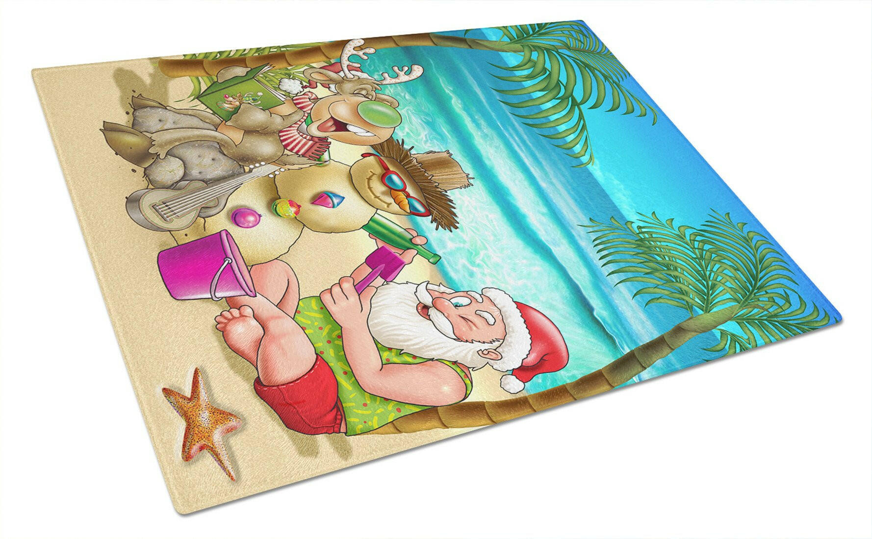 Beach Christmas Santa Claus and Sandman Glass Cutting Board Large APH5148LCB by Caroline's Treasures