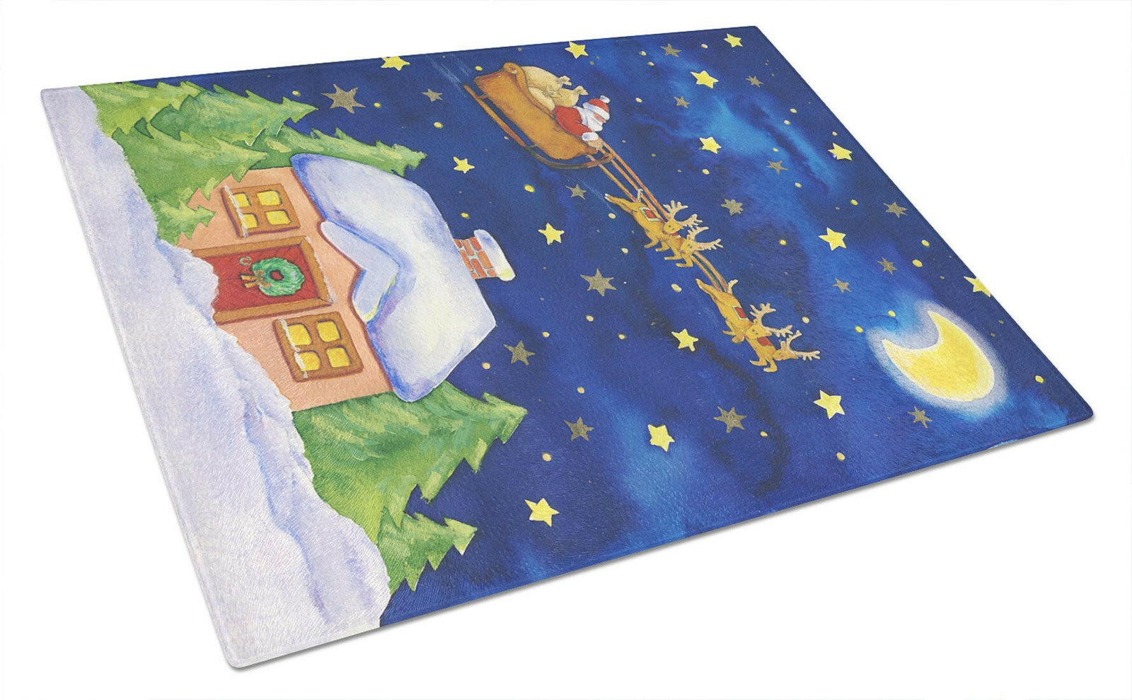 Christmas Santa Claus Across the Sky Glass Cutting Board Large APH5898LCB by Caroline's Treasures