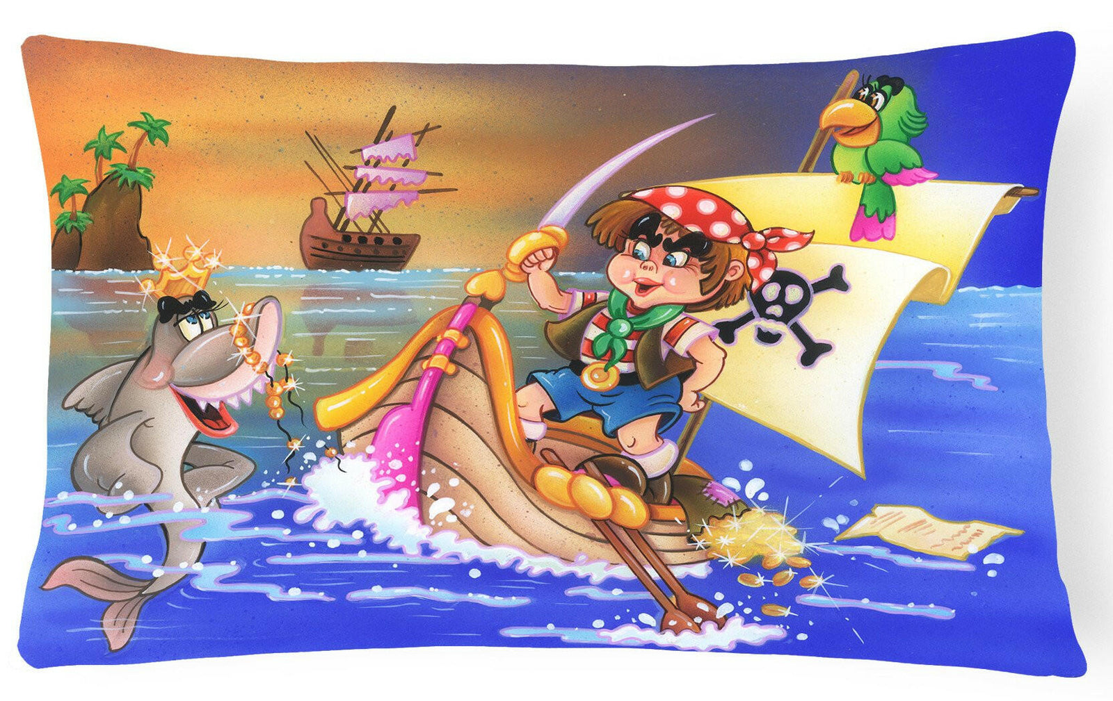 Boy Playing Piriate with Dolphin Fabric Decorative Pillow APH6105PW1216 by Caroline's Treasures