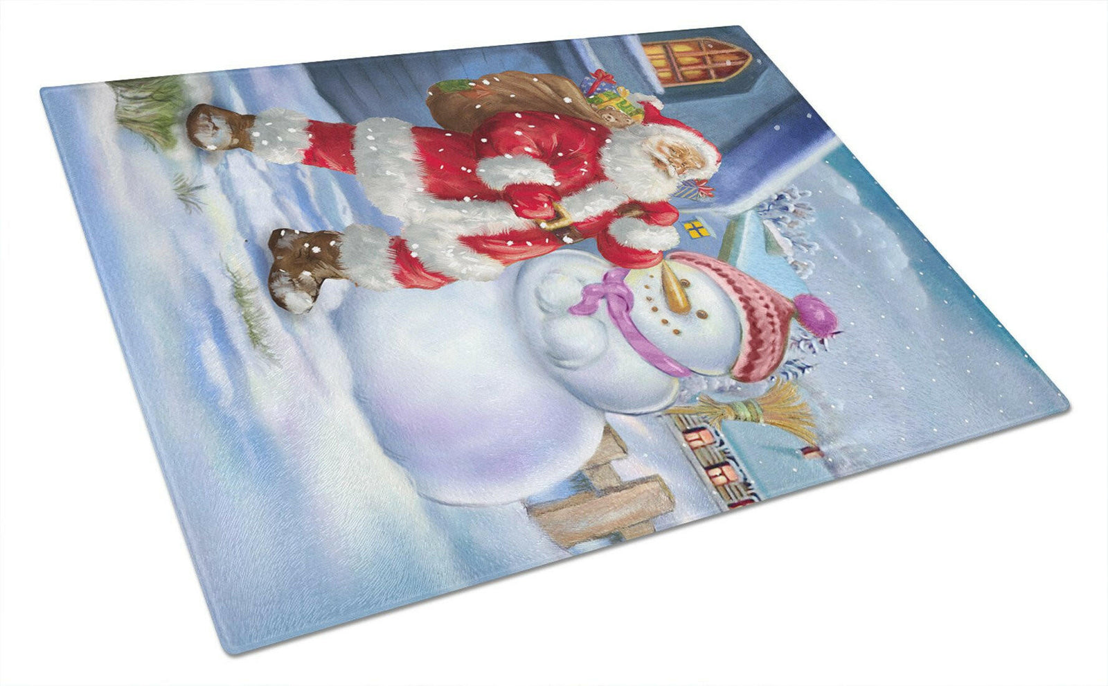 Christmas Santa Claus and Snowman Glass Cutting Board Large APH6200LCB by Caroline's Treasures