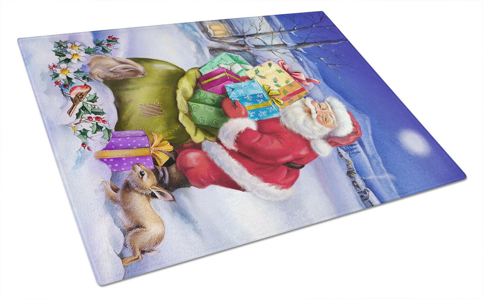 Christmas Santa Claus with Rabbits Glass Cutting Board Large APH6556LCB by Caroline's Treasures