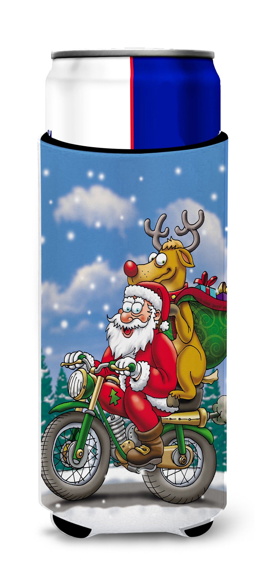 Christmas Santa Claus on a Motorcycle Ultra Beverage Insulators for slim cans APH8996MUK  the-store.com.
