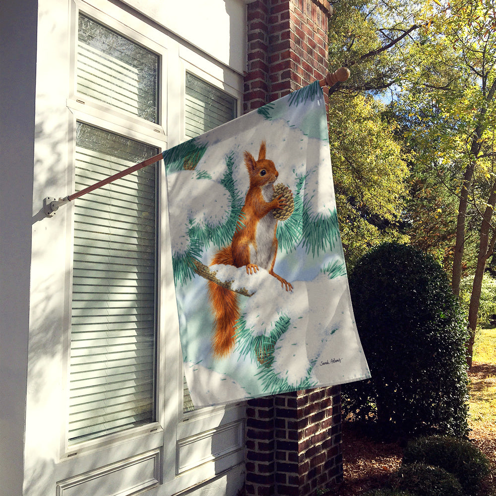Red Squirrel with Pine Cone Flag Canvas House Size ASA2033CHF