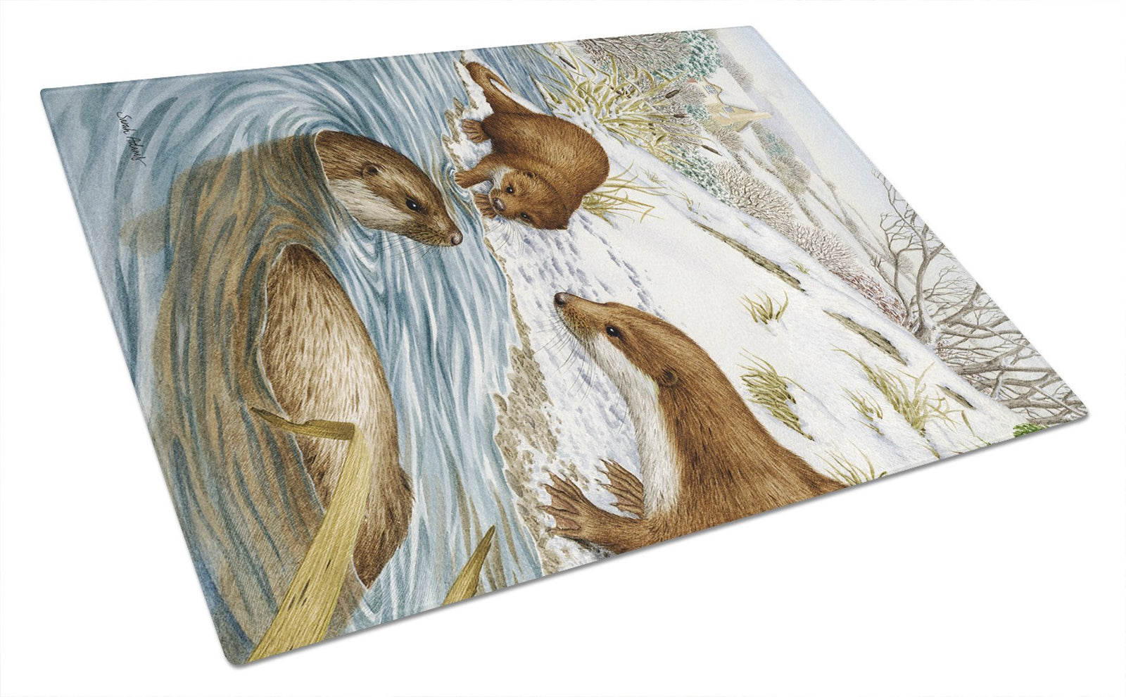 Otter at Play Glass Cutting Board Large ASA2049LCB by Caroline's Treasures