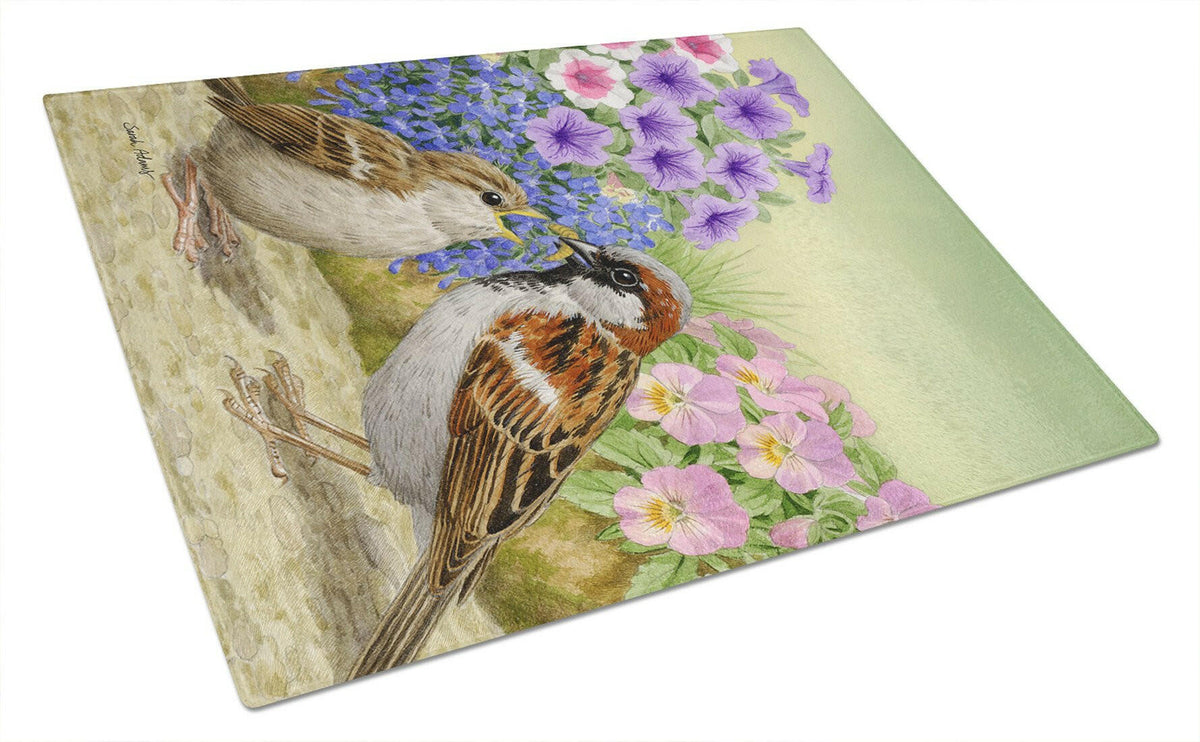 House Sparrows Glass Cutting Board Large ASA2112LCB by Caroline&#39;s Treasures