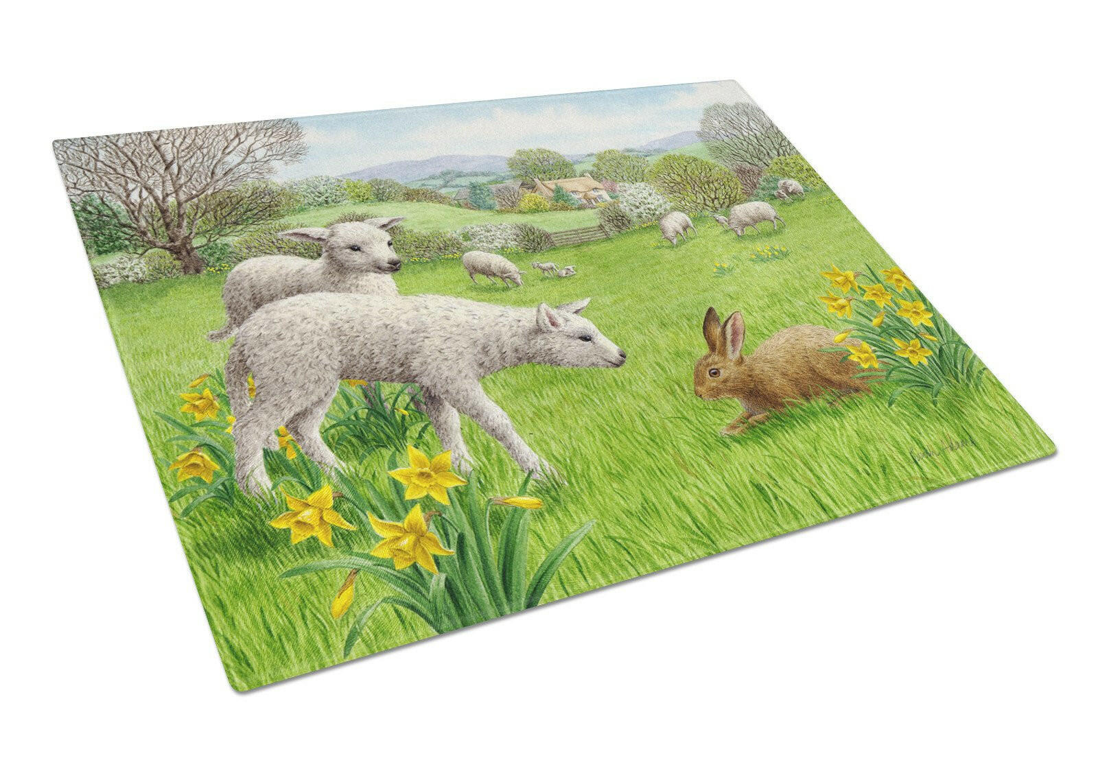 Lambs, Sheep and Rabbit Hare Glass Cutting Board Large ASA2179LCB by Caroline's Treasures