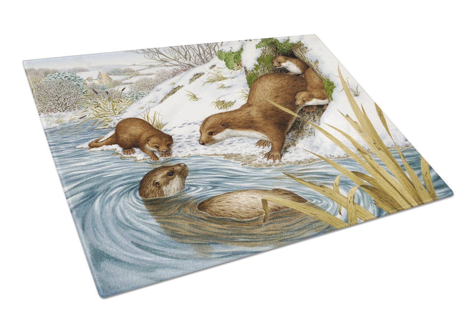 Playtime Otters Glass Cutting Board Large ASA2186LCB by Caroline's Treasures