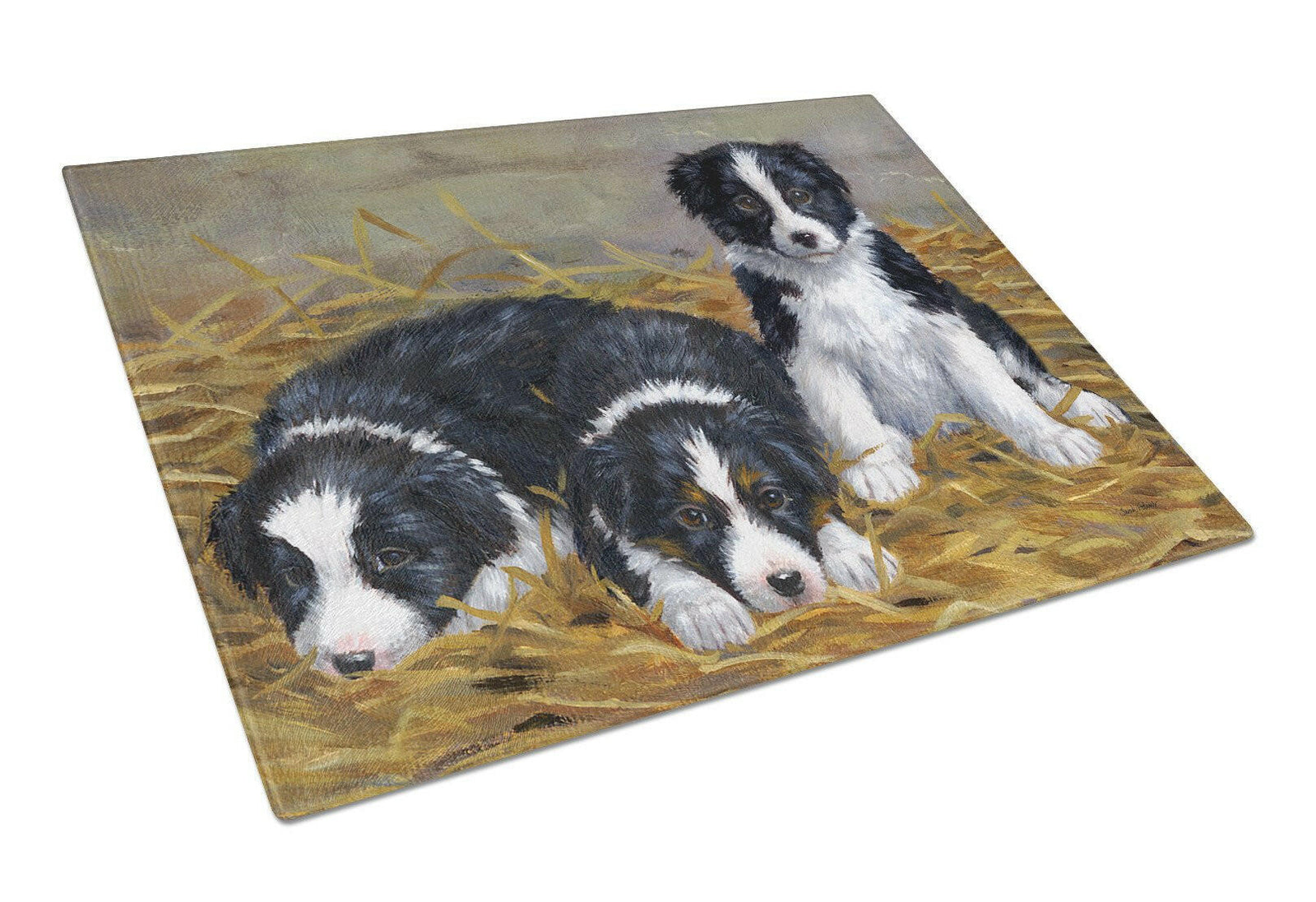 Border Collie Puppies Glass Cutting Board Large ASA2196LCB by Caroline's Treasures