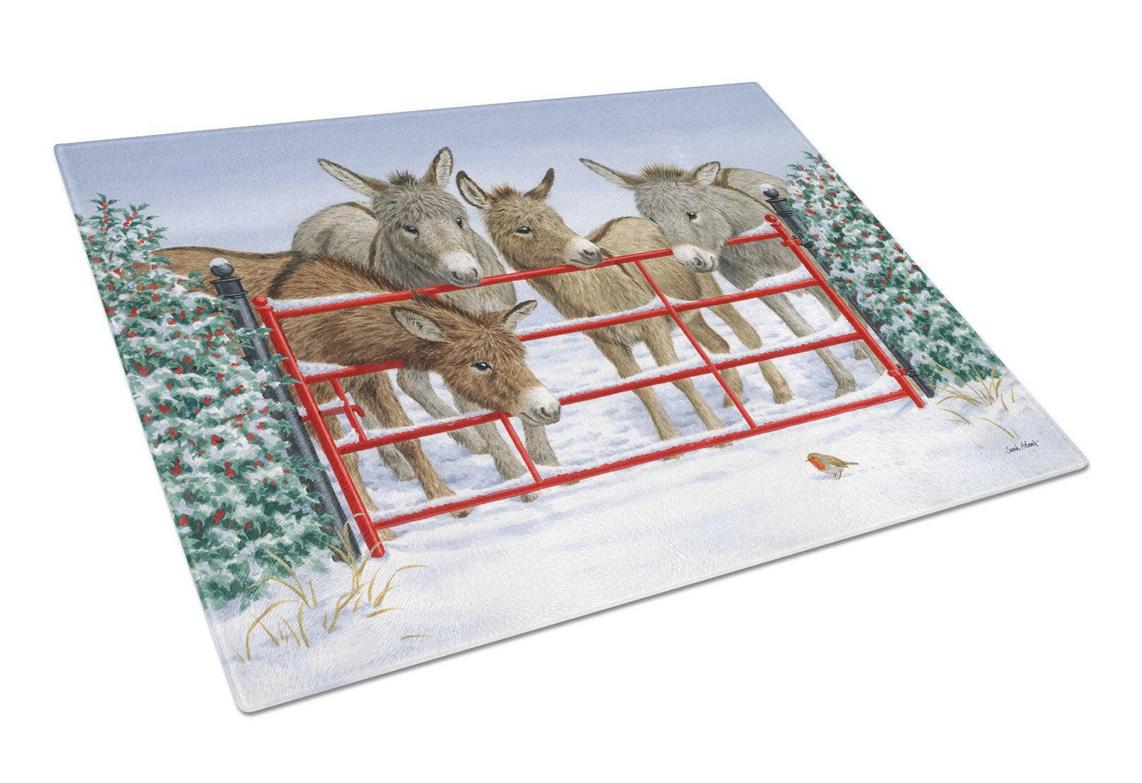 Donkeys and Robin Glass Cutting Board Large ASA2198LCB by Caroline's Treasures