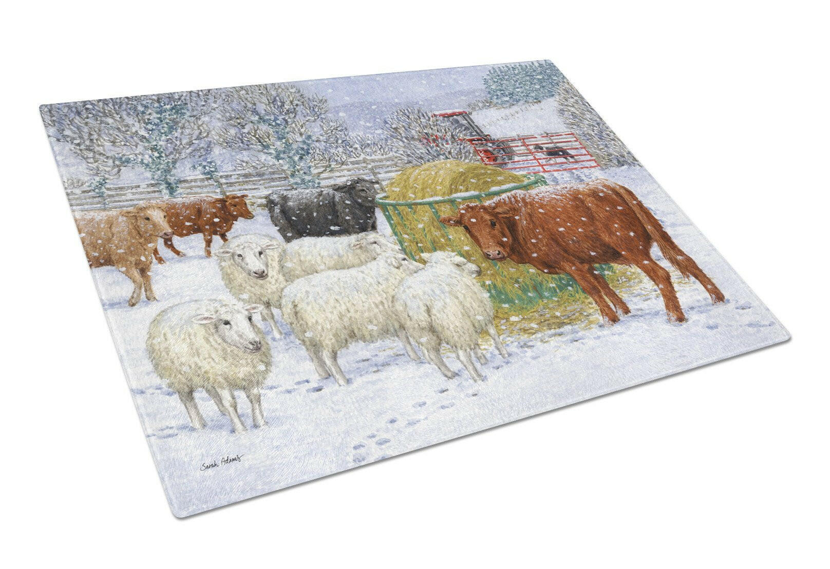 Cows and Sheep in the Snow Glass Cutting Board Large ASA2207LCB by Caroline's Treasures