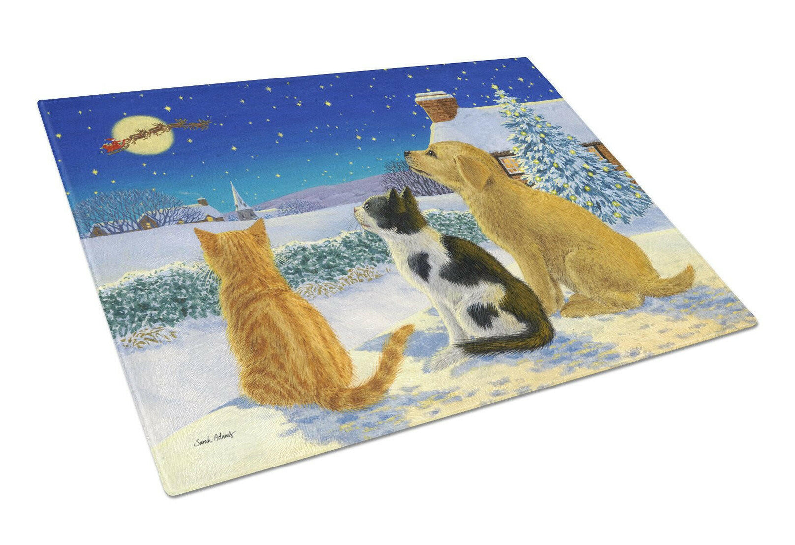 Golden Retriever and kittens Watching Santa Glass Cutting Board Large ASA2208LCB by Caroline's Treasures
