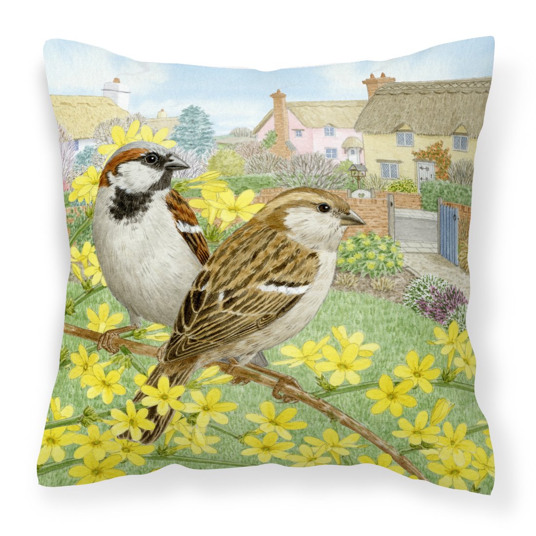 House Sparrows by Sarah Adams Canvas Decorative Pillow by Caroline&#39;s Treasures
