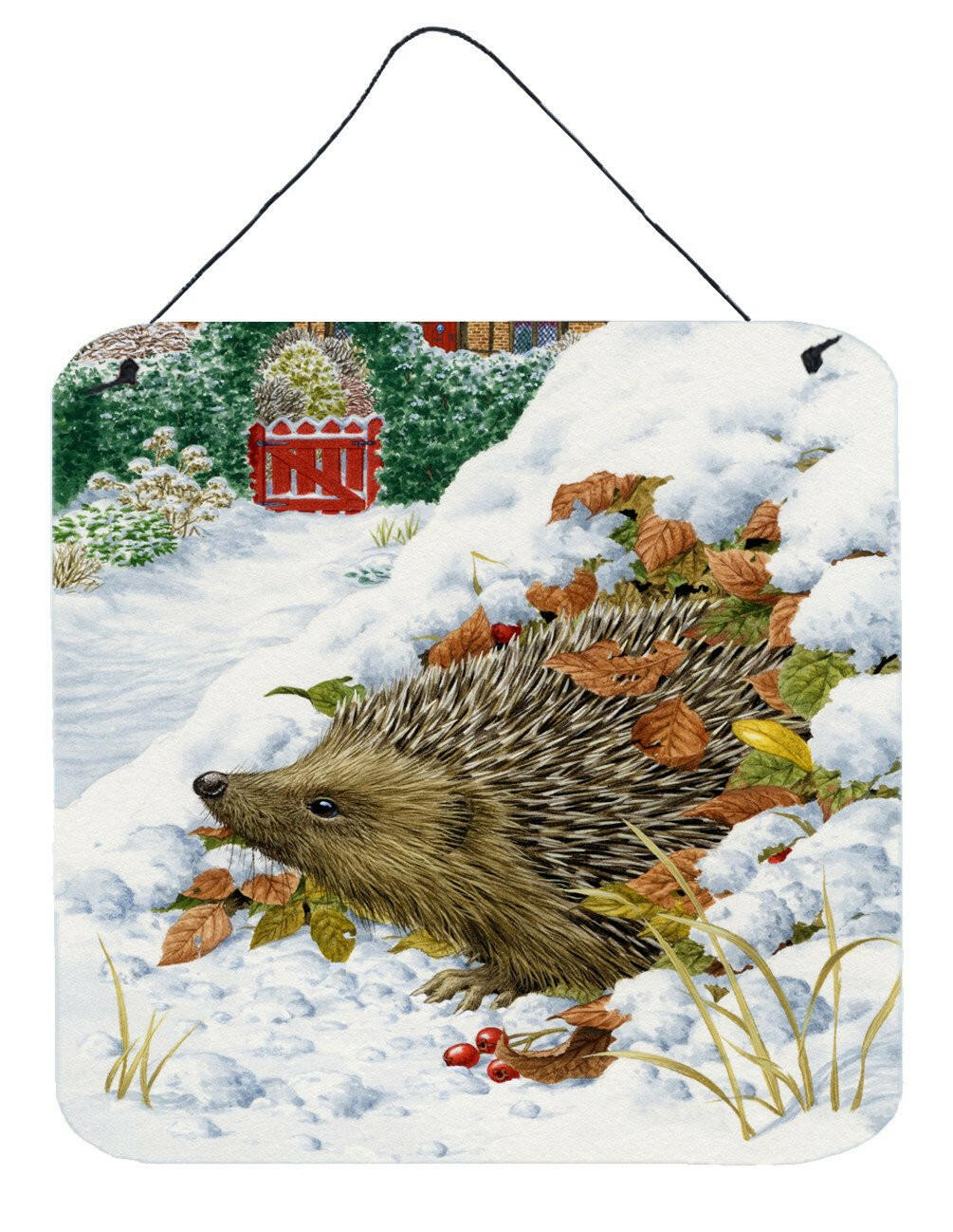 Hedgehog and Red Gate Cottage Wall or Door Hanging Prints ASAD0780DS66 by Caroline's Treasures