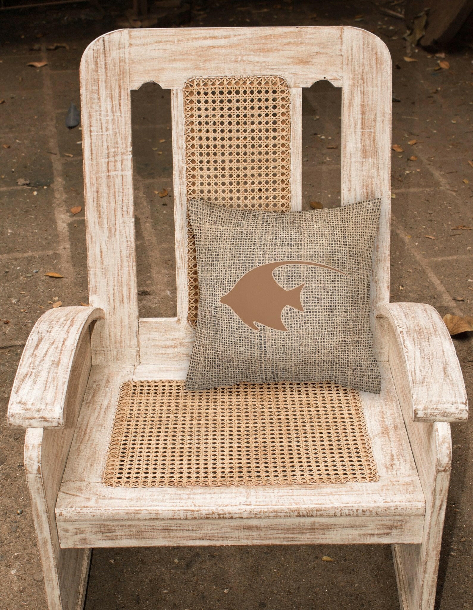 Fish - Angel Fish Burlap and Brown   Canvas Fabric Decorative Pillow BB1019 - the-store.com