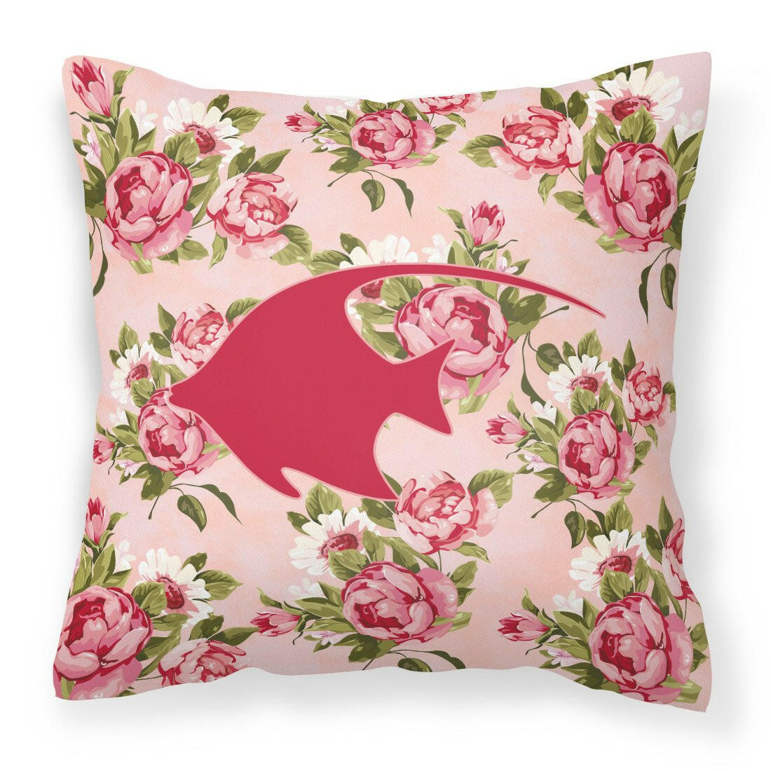 Fish - Angel Fish Shabby Chic Pink Roses  Fabric Decorative Pillow BB1019-RS-PK-PW1414 - the-store.com