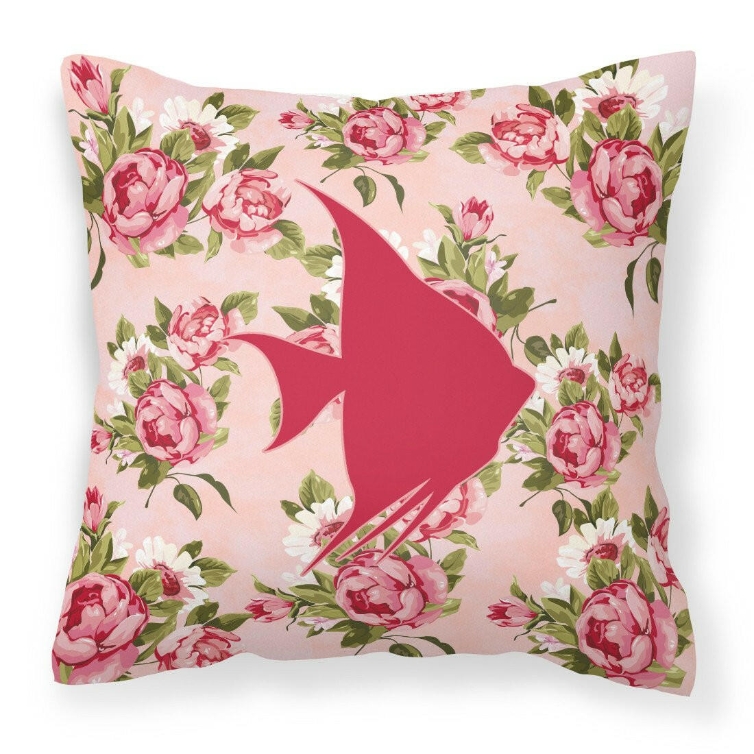 Fish - Angel Fish Shabby Chic Pink Roses  Fabric Decorative Pillow BB1022-RS-PK-PW1414 - the-store.com