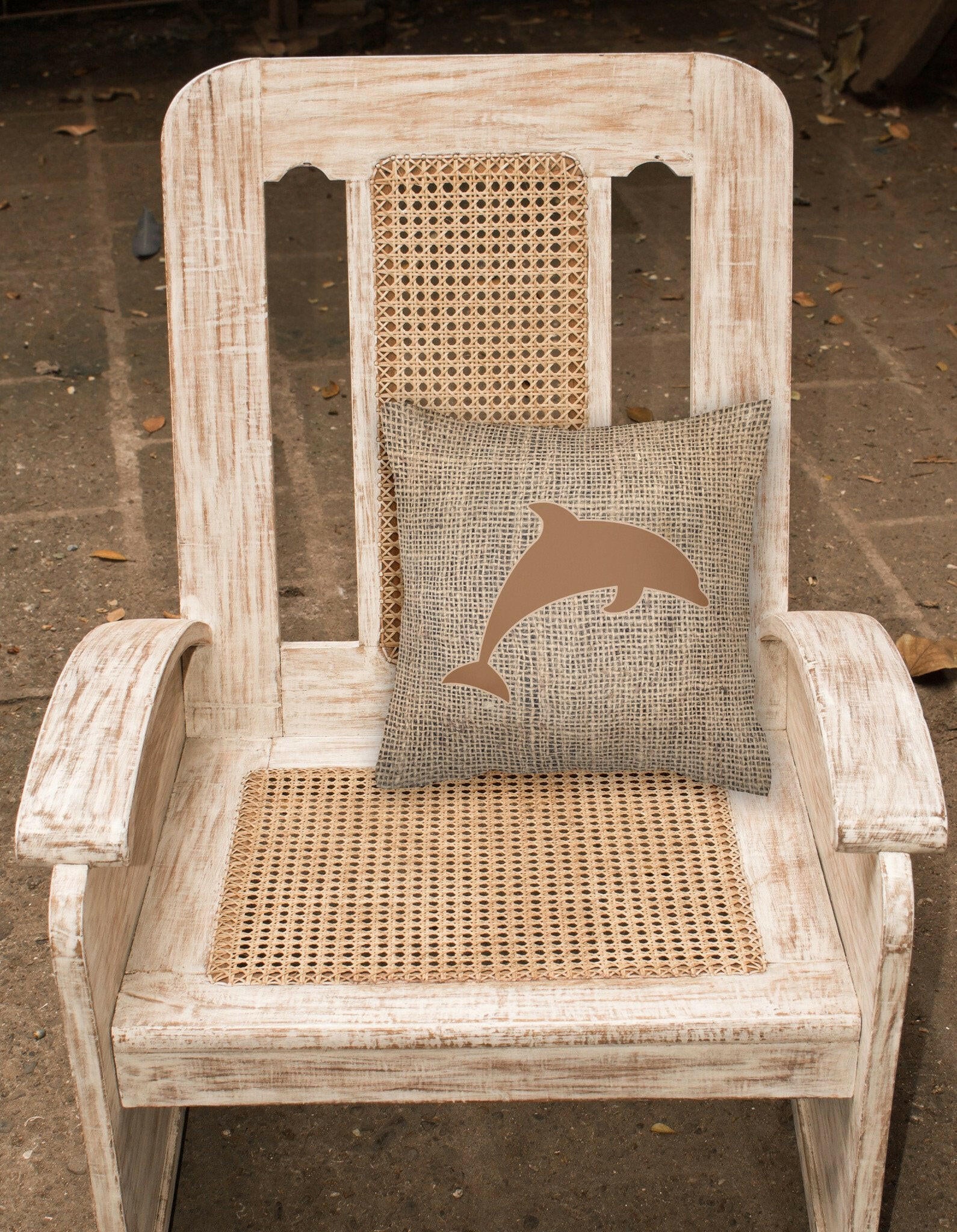 Dolphin Burlap and Brown   Canvas Fabric Decorative Pillow BB1025 - the-store.com