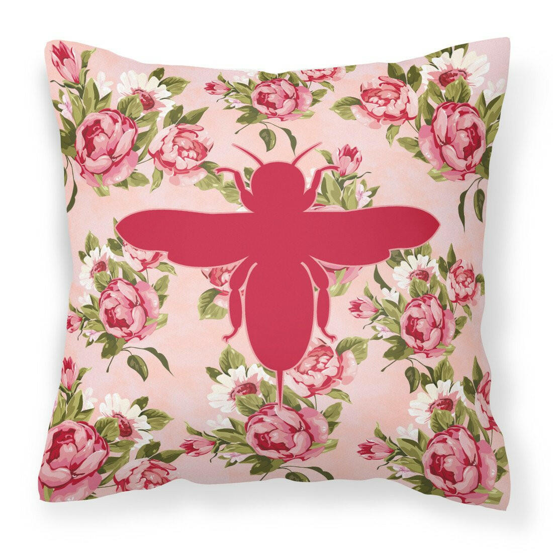 Bee Shabby Chic Pink Roses  Fabric Decorative Pillow BB1057-RS-PK-PW1414 - the-store.com