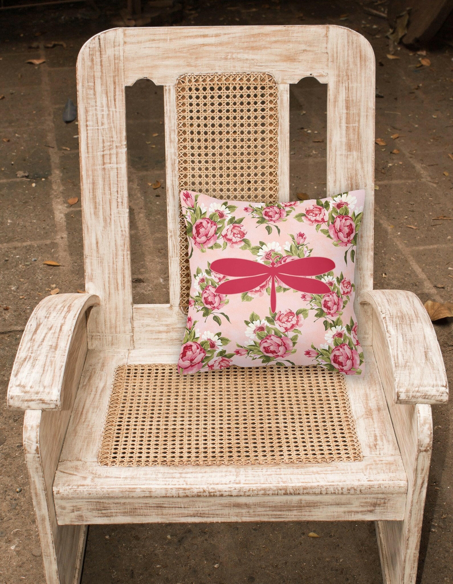 Moth Shabby Chic Pink Roses  Fabric Decorative Pillow BB1061-RS-PK-PW1414 - the-store.com
