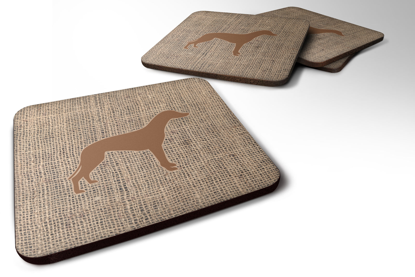 Set of 4 Greyhound Burlap and Brown Foam Coasters - the-store.com