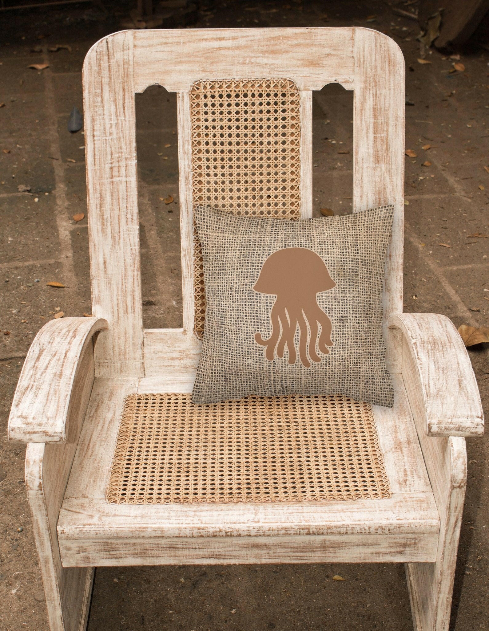 Jellyfish Burlap and Brown   Canvas Fabric Decorative Pillow BB1091 - the-store.com