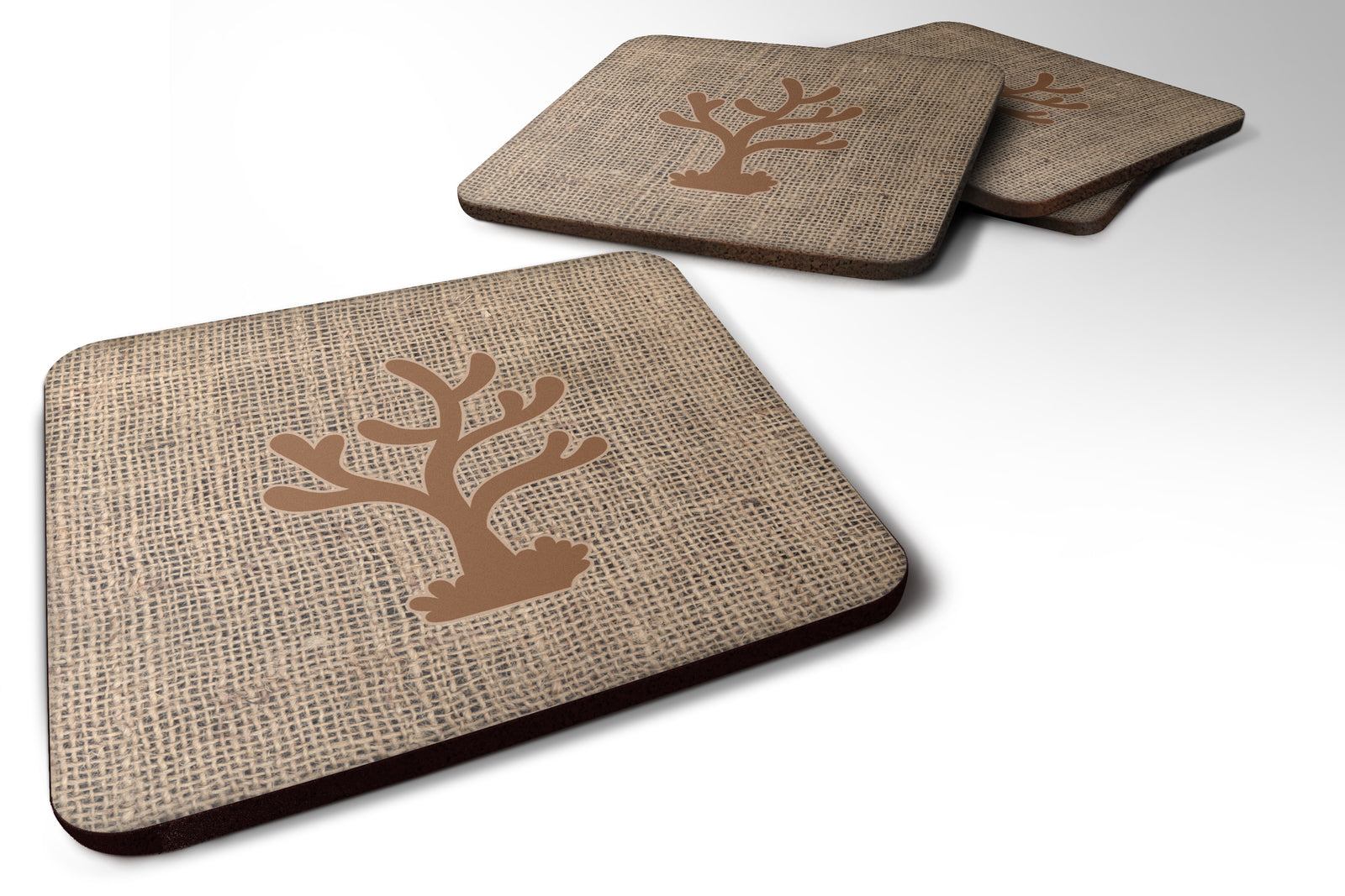 Set of 4 Coral Burlap and Brown Foam Coasters - the-store.com