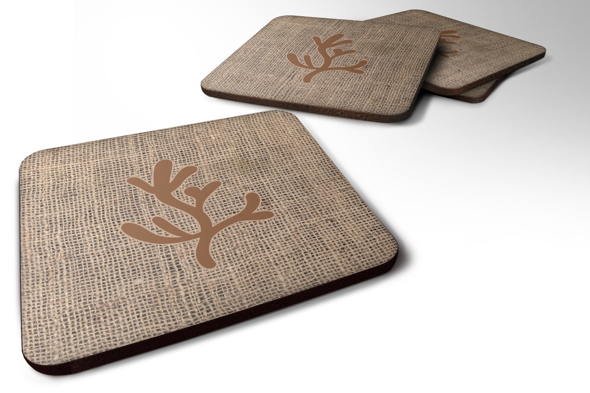 Set of 4 Coral Burlap and Brown Foam Coasters - the-store.com