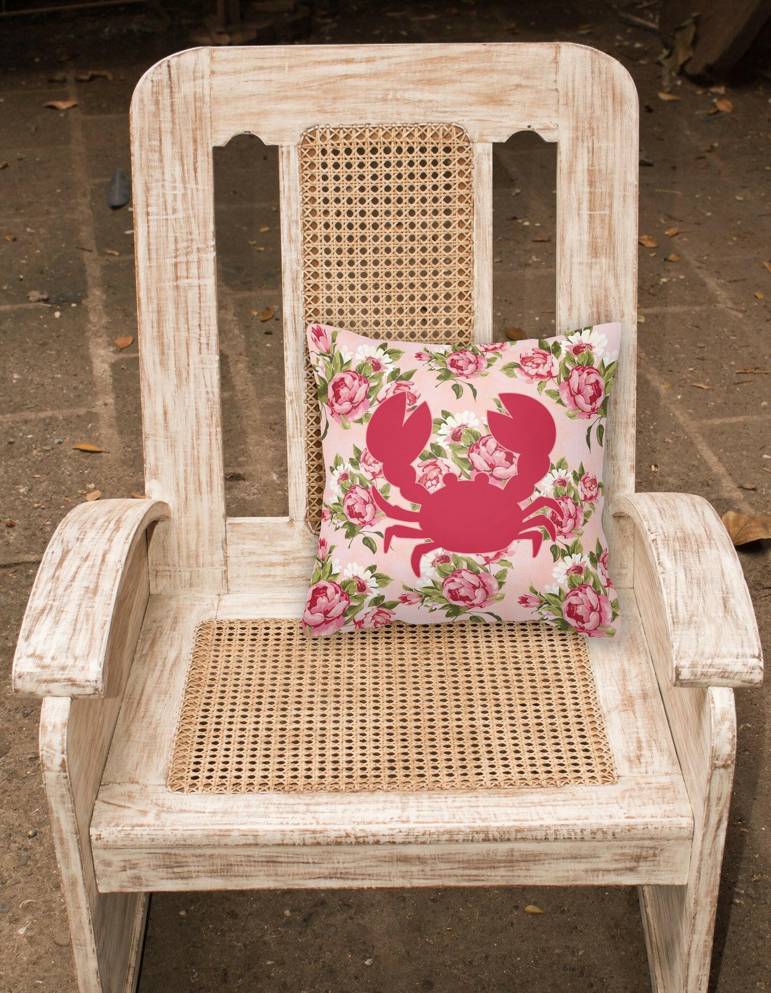 Crab Shabby Chic Pink Roses  Fabric Decorative Pillow BB1104-RS-PK-PW1414 - the-store.com