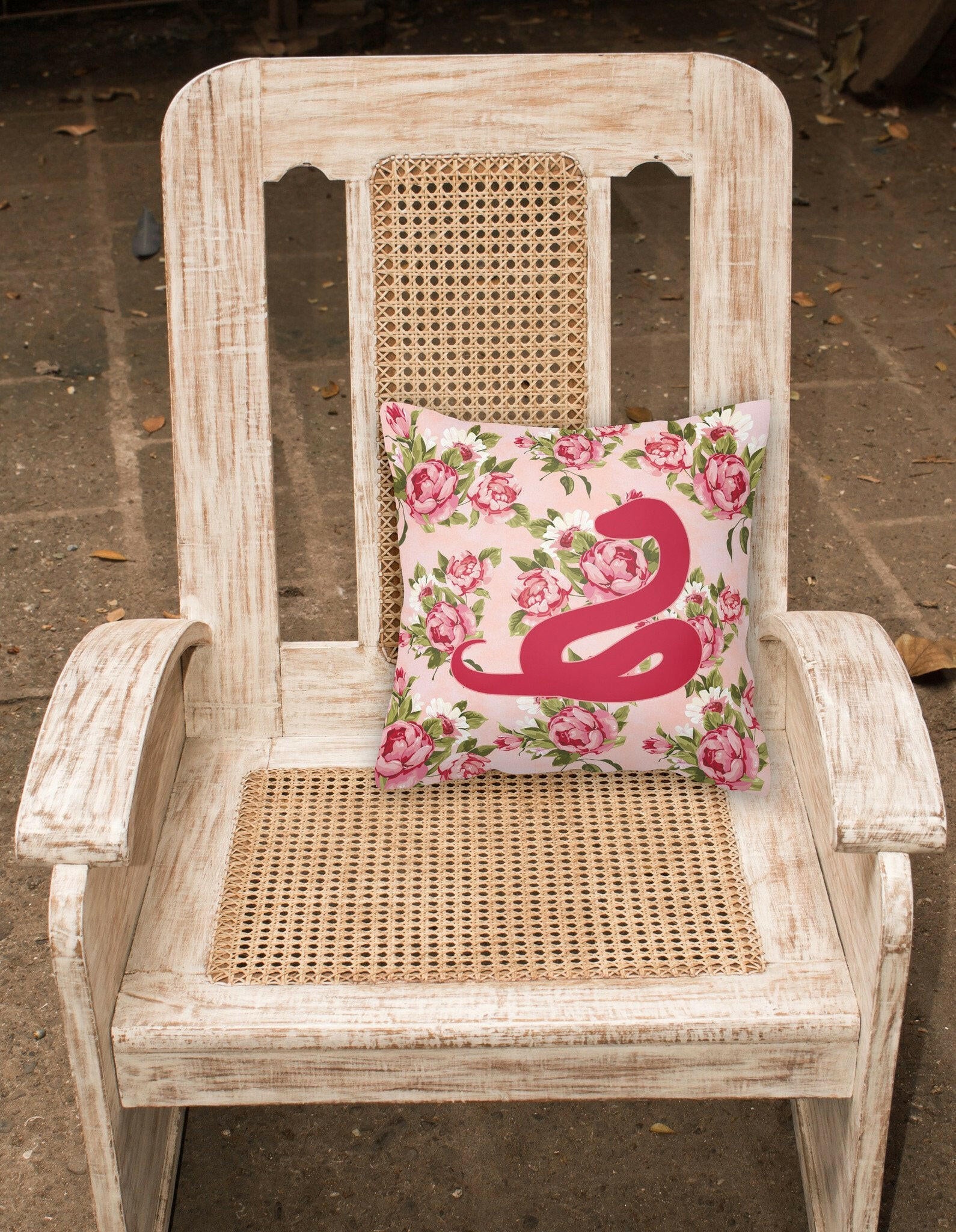 Snake Shabby Chic Pink Roses  Fabric Decorative Pillow BB1124-RS-PK-PW1414 - the-store.com