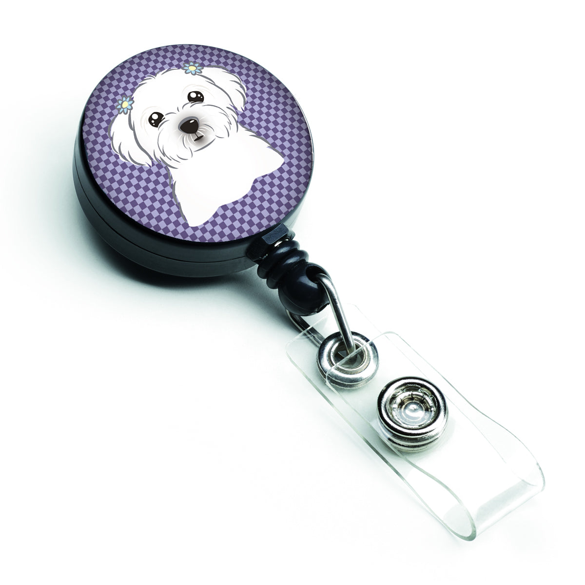 Purple Checkered Maltese Retractable Badge Reel BB1134BR.