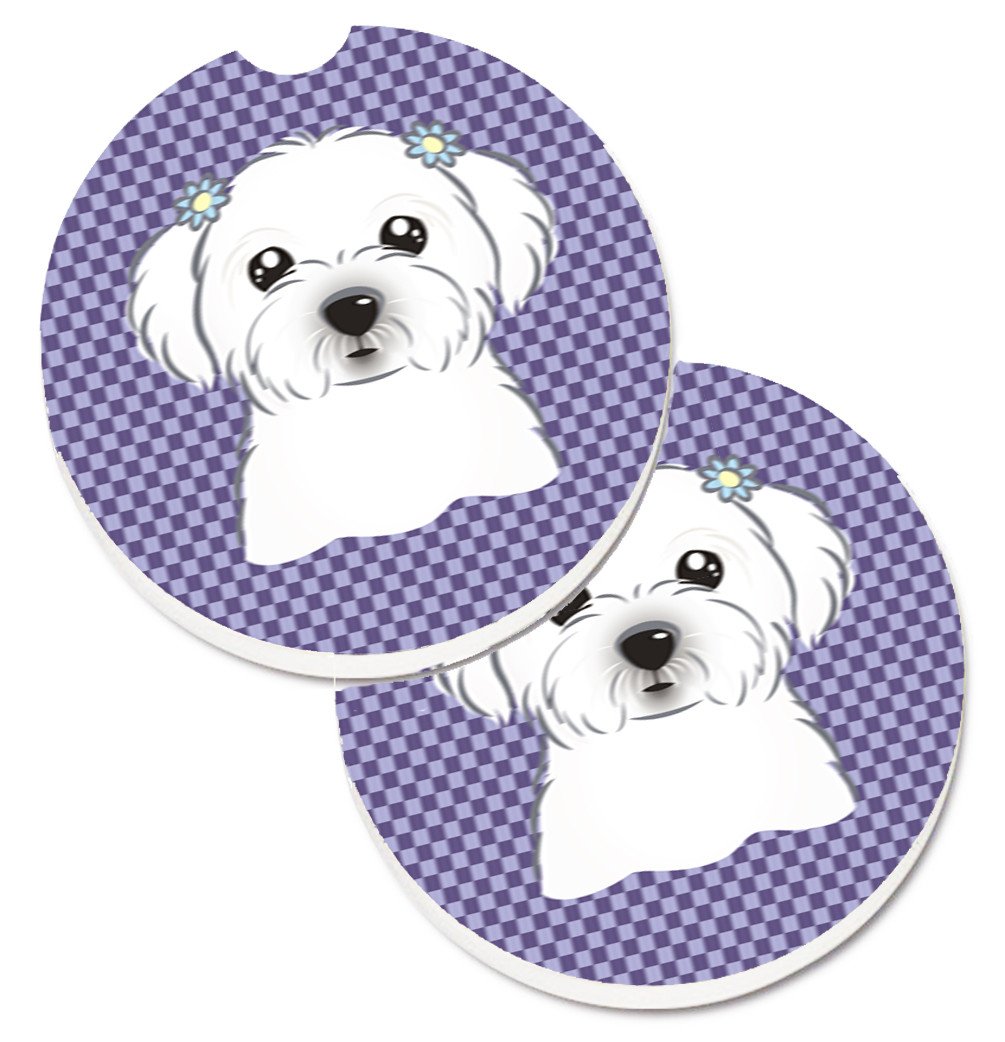 Purple Checkered Maltese Set of 2 Cup Holder Car Coasters BB1134CARC by Caroline's Treasures