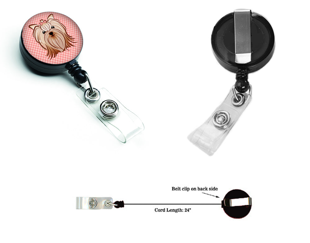 Pink Checkered Yorkie / Yorkshire Terrier Retractable Badge Reel BB1138BR.