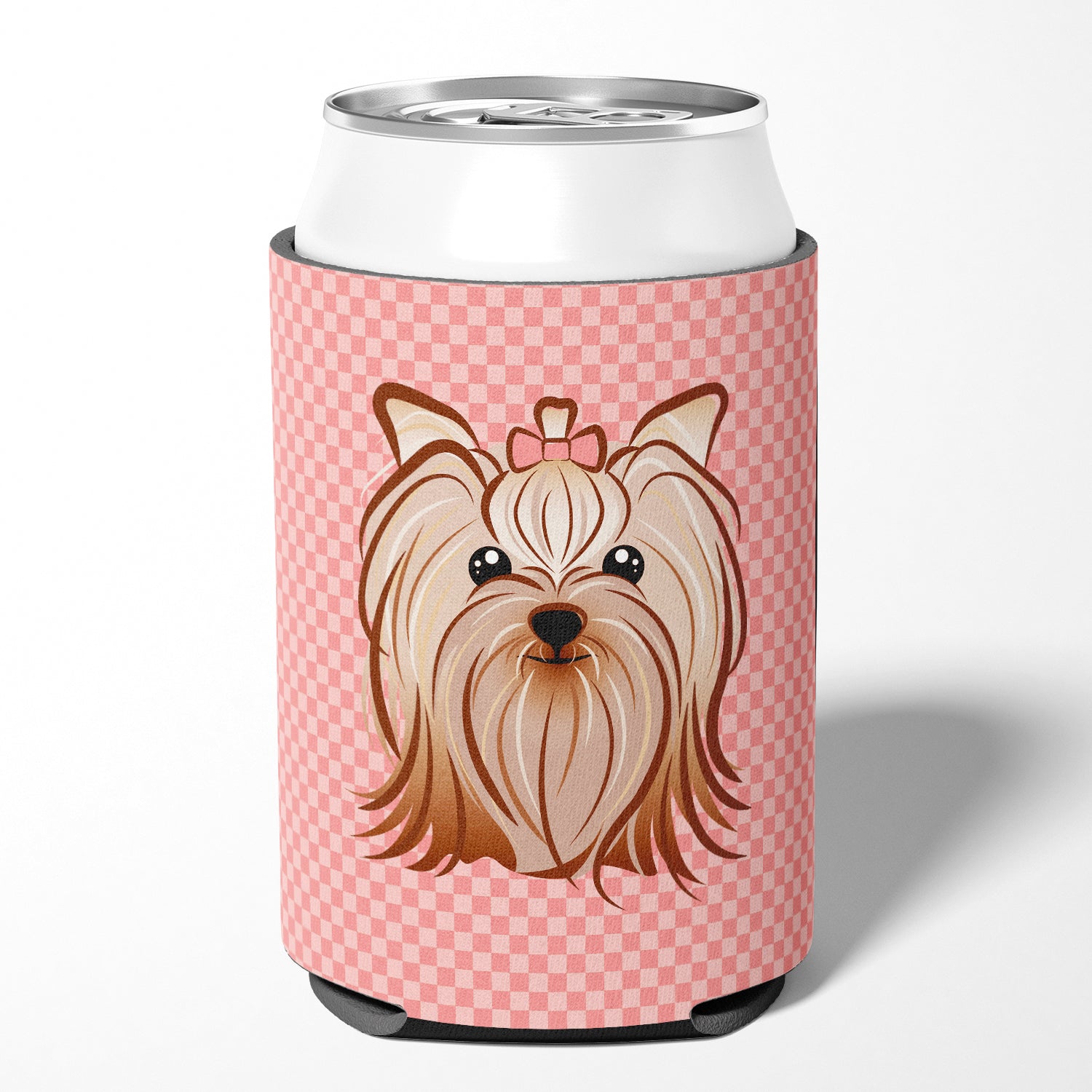 Pink Checkered Yorkie / Yorkshire Terrier Can or Bottle Hugger BB1138CC.
