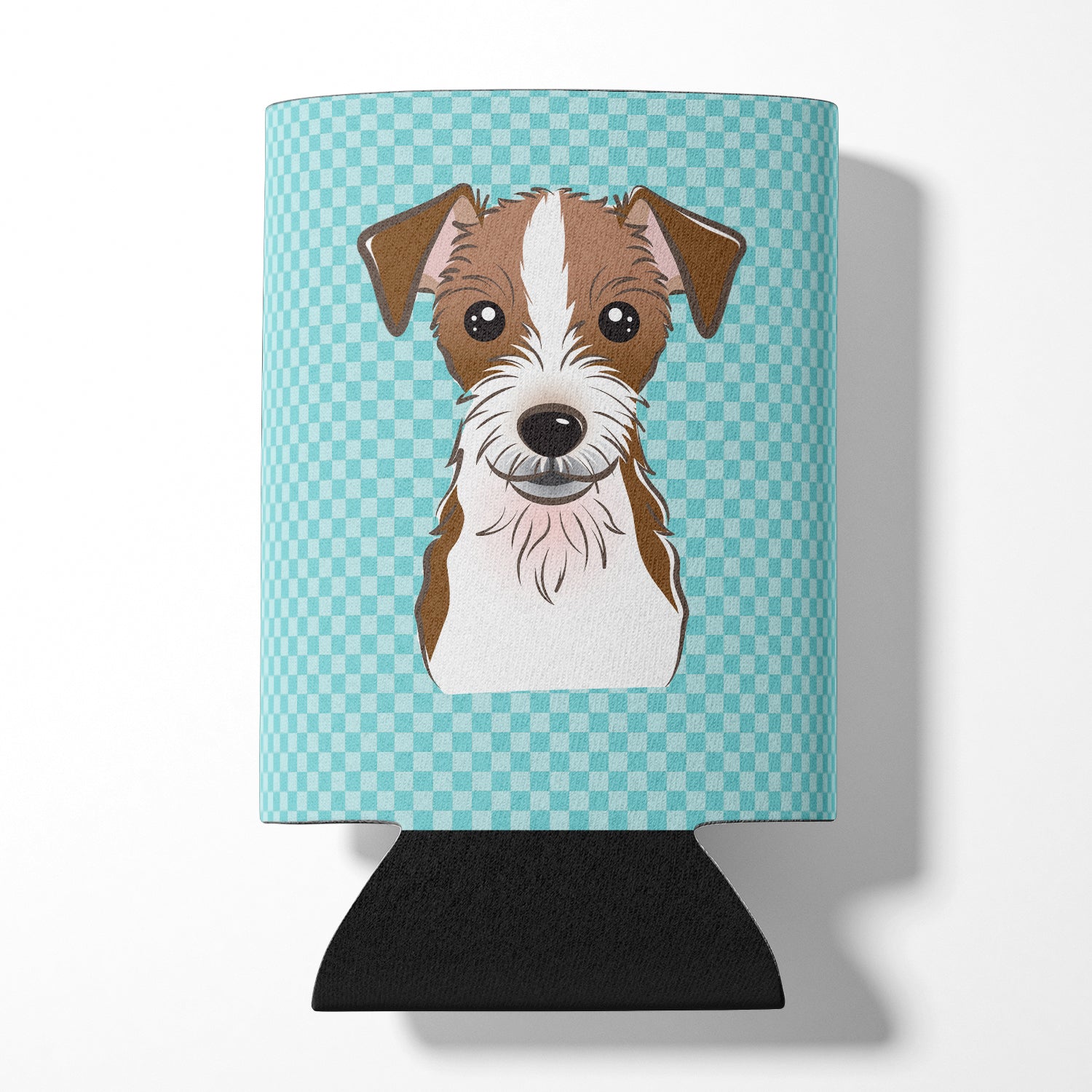 Checkerboard Blue Jack Russell Terrier Can or Bottle Hugger BB1140CC.