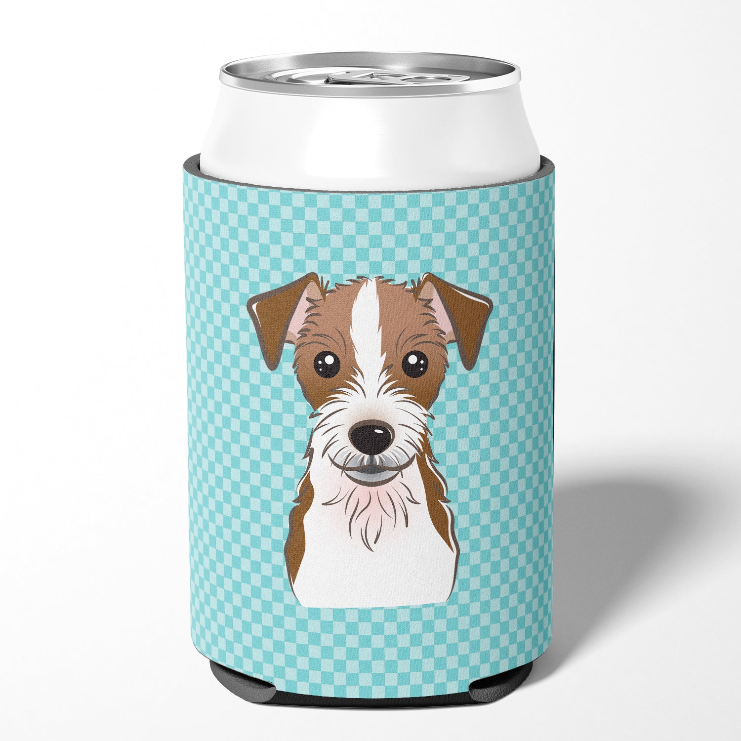 Checkerboard Blue Jack Russell Terrier Can or Bottle Hugger BB1140CC.