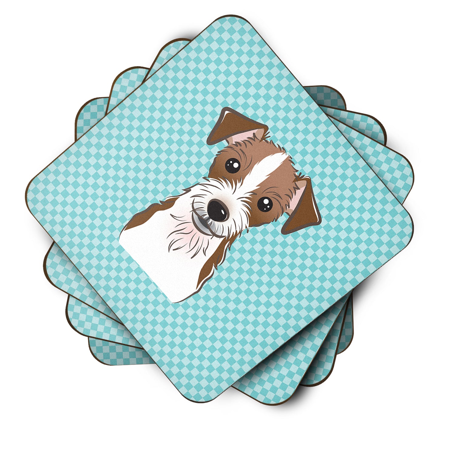 Set of 4 Checkerboard Blue Jack Russell Terrier Foam Coasters BB1140FC - the-store.com