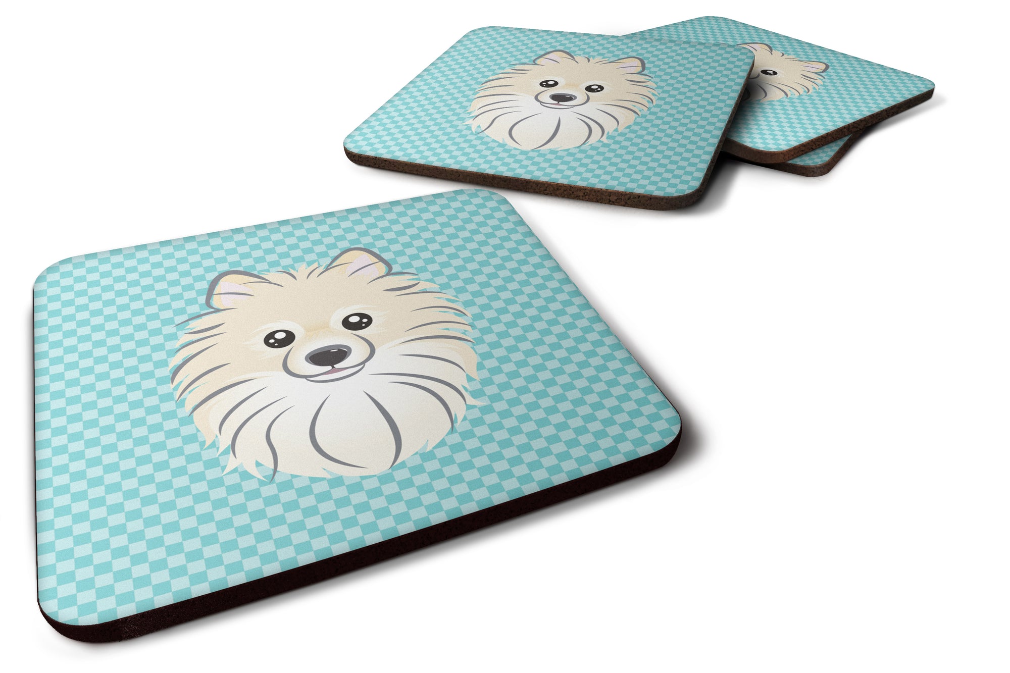 Set of 4 Checkerboard Blue Pomeranian Foam Coasters BB1145FC - the-store.com