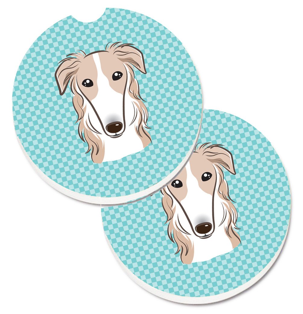 Checkerboard Blue Borzoi Set of 2 Cup Holder Car Coasters BB1166CARC by Caroline's Treasures