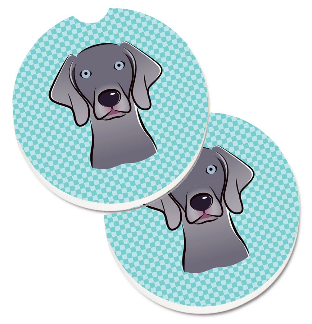 Checkerboard Blue Weimaraner Set of 2 Cup Holder Car Coasters BB1169CARC by Caroline&#39;s Treasures