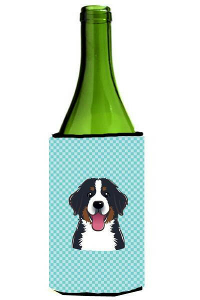 Checkerboard Blue Bernese Mountain Dog Wine Bottle Beverage Insulator Hugger BB1175LITERK by Caroline's Treasures