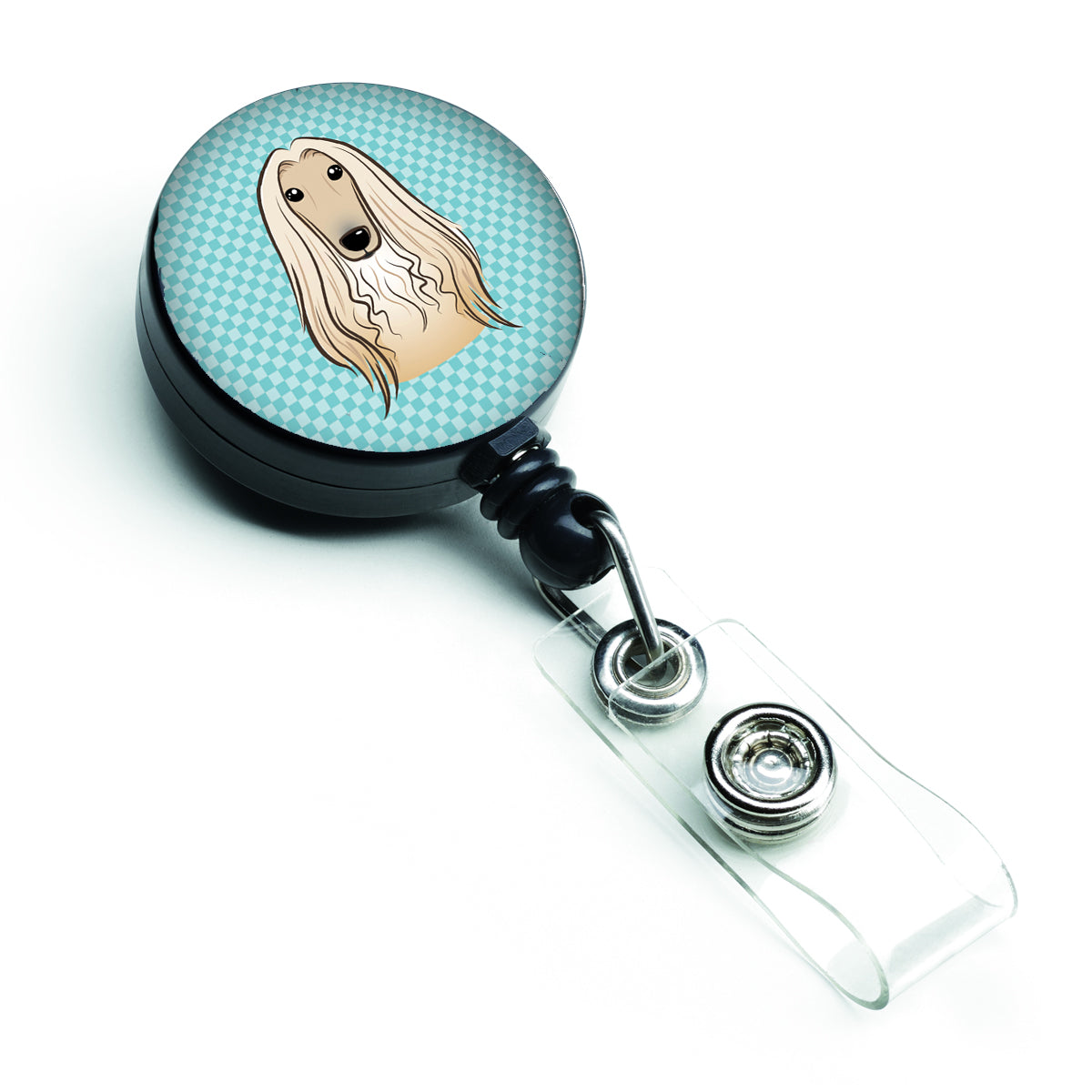 Checkerboard Blue Afghan Hound Retractable Badge Reel BB1182BR.