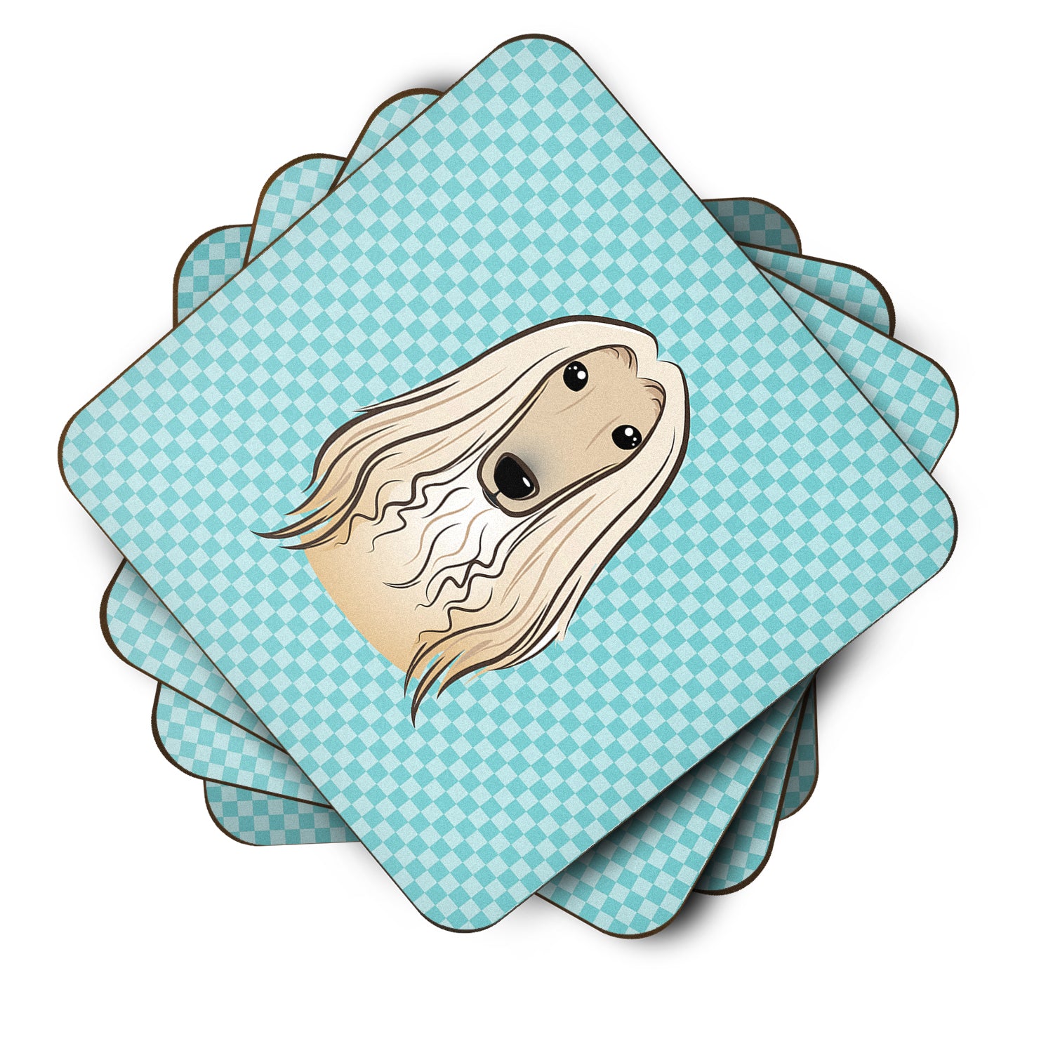 Set of 4 Checkerboard Blue Afghan Hound Foam Coasters BB1182FC - the-store.com