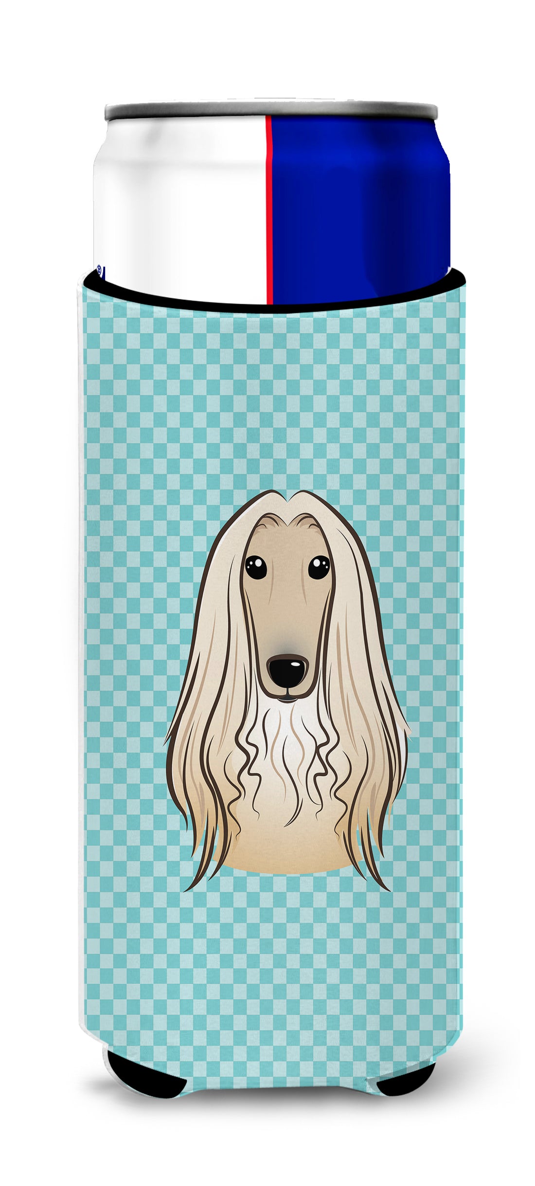 Checkerboard Blue Afghan Hound Ultra Beverage Insulators for slim cans BB1182MUK